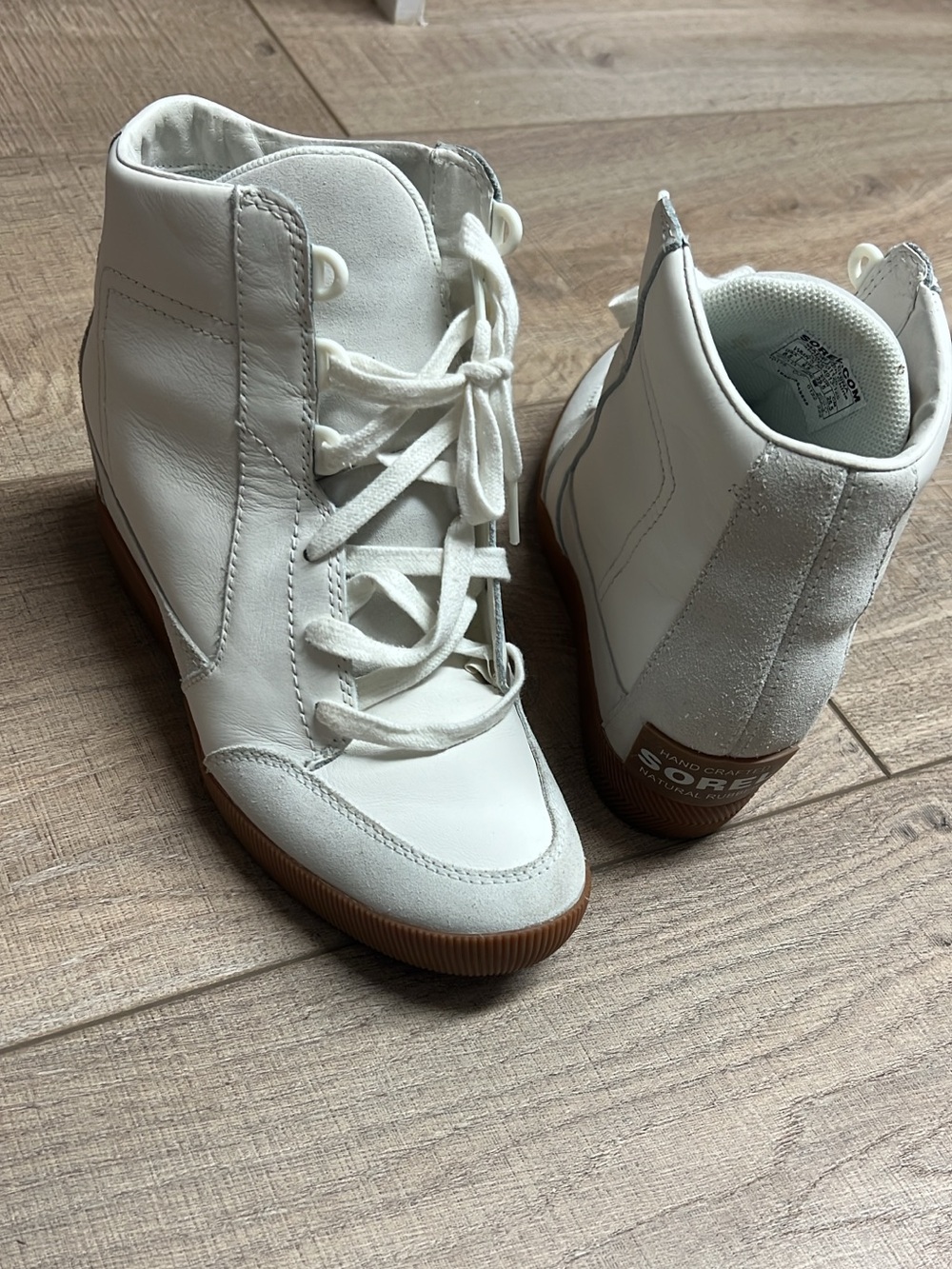 Sorel White High-Top Leather Sneakers with Gum Sole